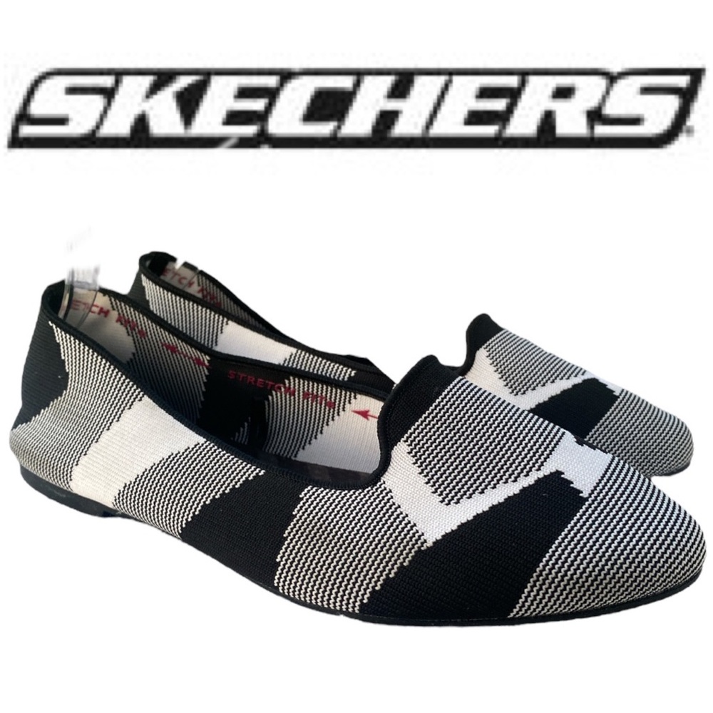 SKECHERS CLEO-SHERLOCK Women’s Slip On WIDE FIT Ballet Flats Black & White Sz 7